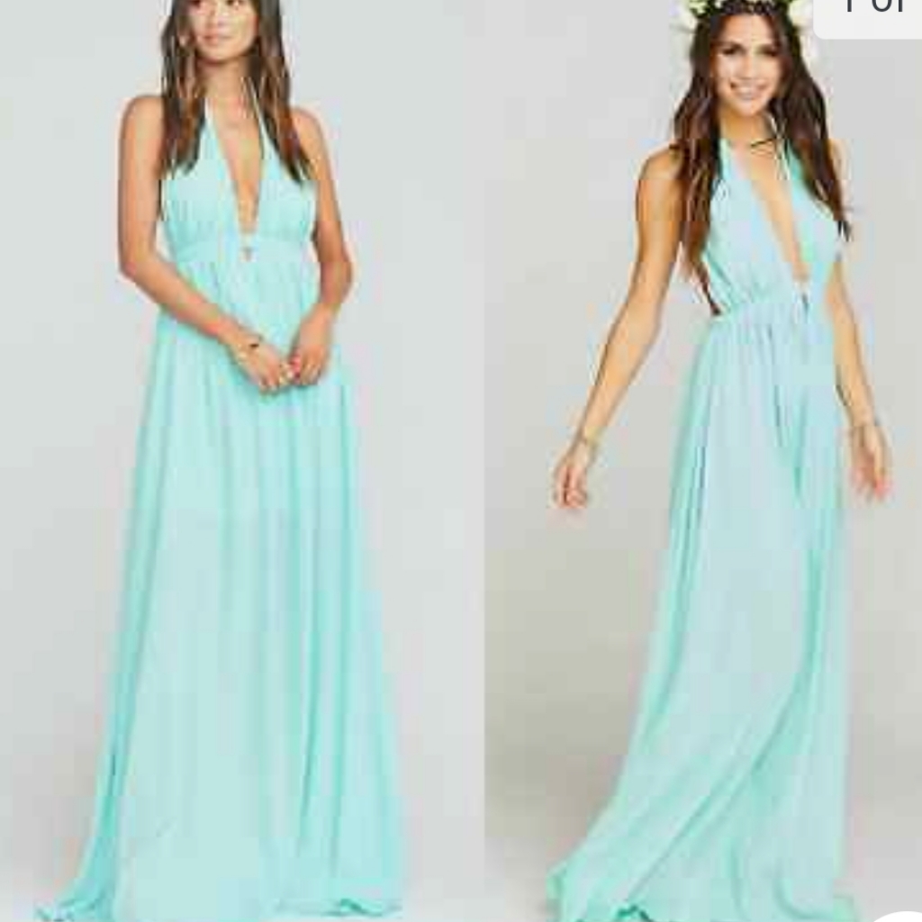 Show Me Your Mumu Luna Halter Maxi Dress Sea Glass Crisp Size Small